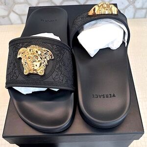 Brand New Versace Men's Nero-Oro Slides Gomma (EU 39)